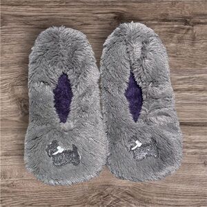 Cozy Gray and Purple Fuzzy Slippers Scottie Dog Soft New Medium Size 7-8